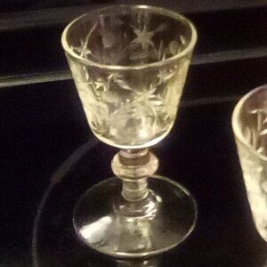 Set of 3 beautiful cut crystal flowers moon stars brandy shot glasses